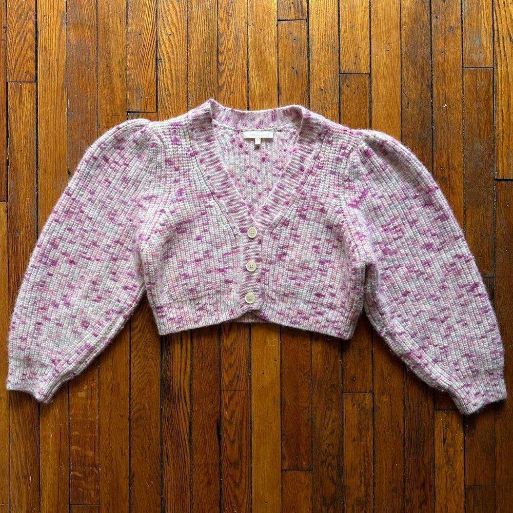 Love Shack Fancy Baby Alpaca Merino Wool Cropped Cardigan Sweater Women Large